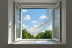 Open raam dat frisse lucht binnenlaat